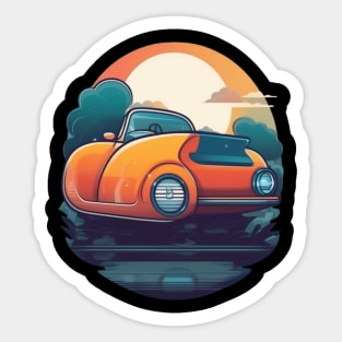 "Chasing Horizons: A Car's Journey into the Sunset" Sticker